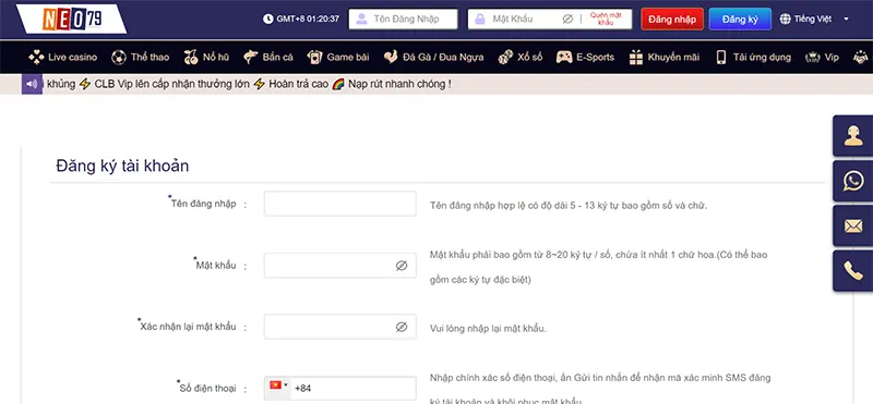 Đăng ký NEO79 để tham gia sân chơi uy tín hàng đầu hiện nay