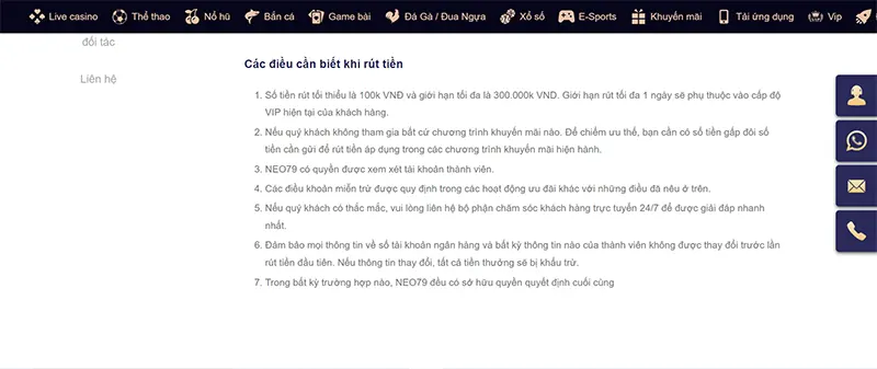 Đảm bảo đủ các điều kiện rút tiền NEO79