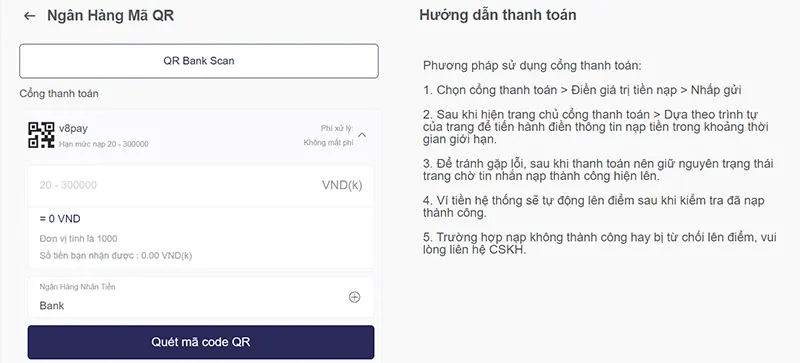 Nạp tiền sử dụng mã QR