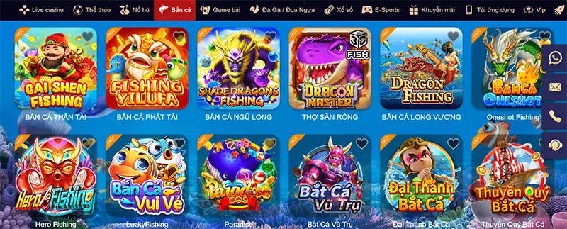 Sảnh game bắn cá NEO79 đa dạng với nhiều trò chơi hấp dẫn
